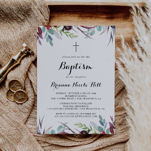 Invitation Luxe Whimsical Boho Floral Calligraphie Baptême