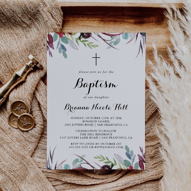 Invitation Luxe Whimsical Boho Floral Calligraphie Baptême (Créateur téléchargé)