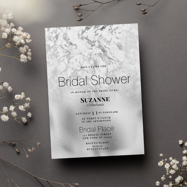 Invitation Luxueuse Fête des mariées en marbre gris blanc arg (Luxurious gray white silver marble Bridal Shower)