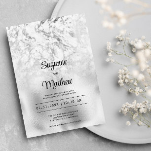 Invitation Luxueuse mariage en marbre gris blanc argenté