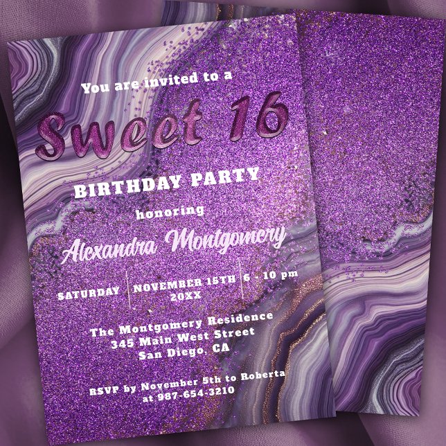 Invitation Luxueuse Parties scintillant violet Agate Marbre d (Créateur téléchargé)