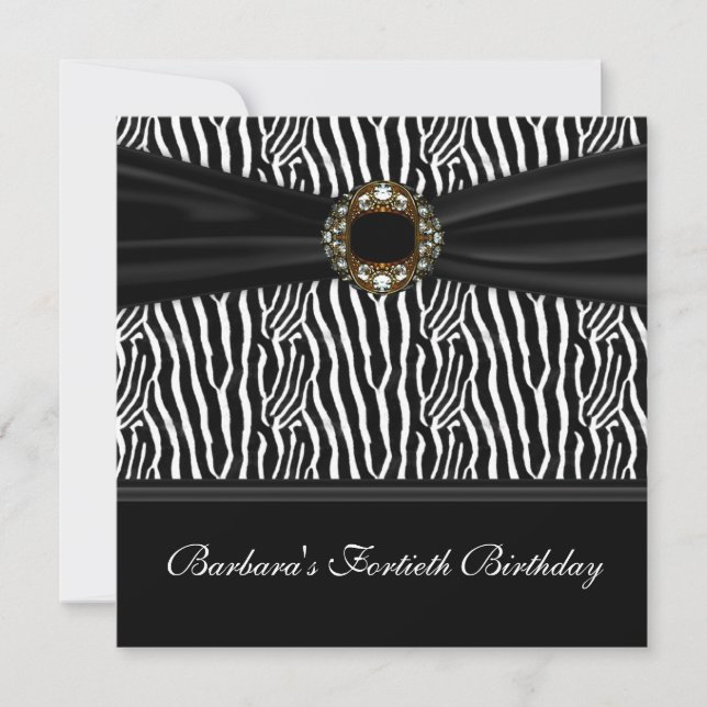 Invitation Luxueuse Zebra Jewel Womans 40ème anniversaire fêt (Devant)