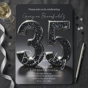 Invitation Luxueux Anniversaire 35 Ans Paillettes Noires Arge