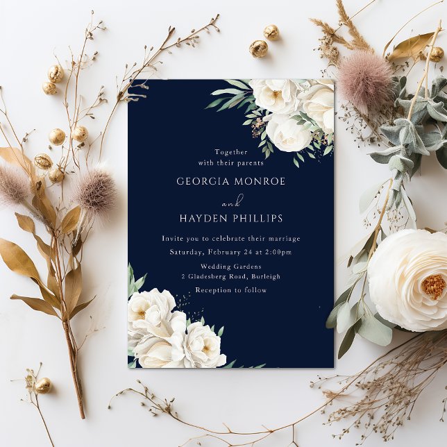 Invitation Luxueux blanc Floral Premium Mariage (Créateur téléchargé)