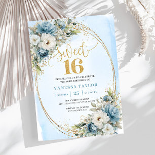 Invitation Luxueux Bleu Poussiéreux Verdure 16e Anniversaire