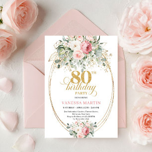 Invitation Luxueux Boho Blush Floral Végétal Or 80 Anniversai