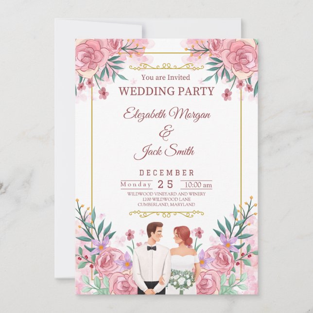 Invitation Luxueux Boho Floral Mariage (Devant)