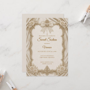 Invitation Luxueux Bow Doré Ivoire Sweet 16