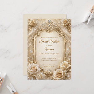 Invitation Luxueux Bow Doré Ivoire Sweet 16