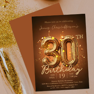 Invitation Luxueux Brown et Gold 30e anniversaire Fête
