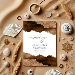 Invitation Luxueux Brown & Or Agate Mariage QR Code Rsvp