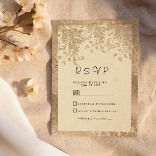 Invitation Luxueux carton de réponse en dentelle florale or e