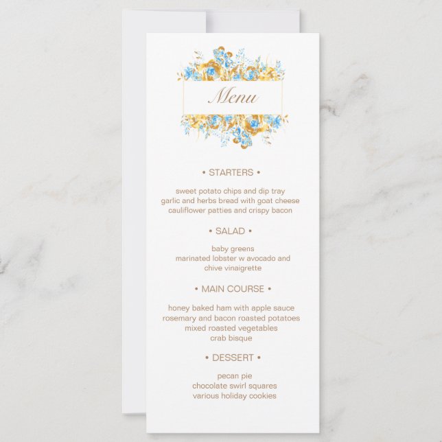 Invitation luxueux doré turquoise floral Mariage Menu Inv (Devant)