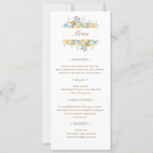 Invitation luxueux doré turquoise floral Mariage Menu Inv