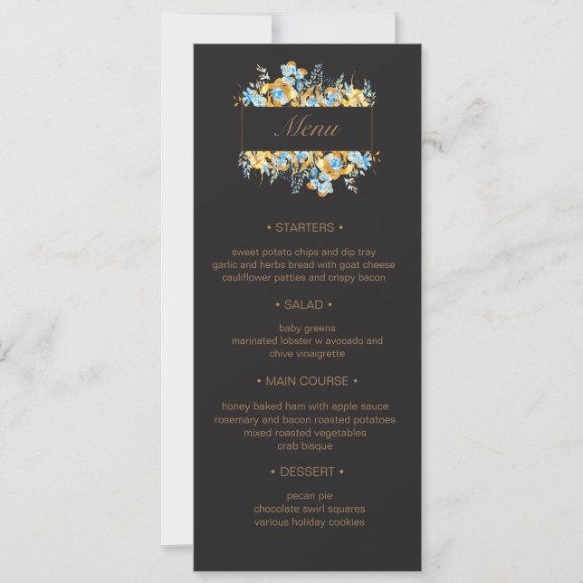 Invitation luxueux doré turquoise Mariage à fleurs Menu (Devant)