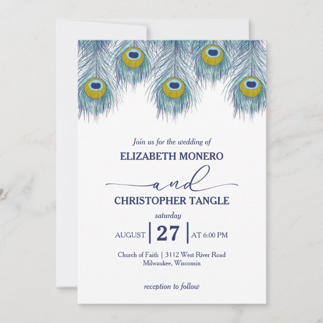 Invitation Luxueux et élégant | Mariage Peacock Feather (Devant)