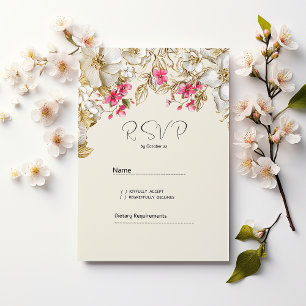 Invitation Luxueux fleurs en or blanc rose ivoire RSVP
