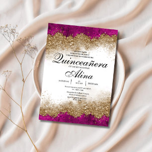 Invitation Luxueux Fuchsia Hot Pink & Gold Quinceañera