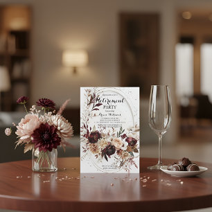 Invitation Luxueux Géométrique Or Bourgogne Floral Retraite I