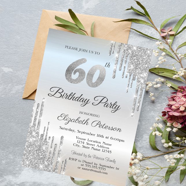 Invitation Luxueux Giclures de Paillettes Argentées 60e Anniv (Créateur téléchargé)