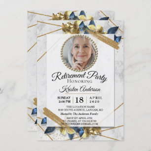 Invitation Luxueux Gold et Blue Ribbon Retraite Party