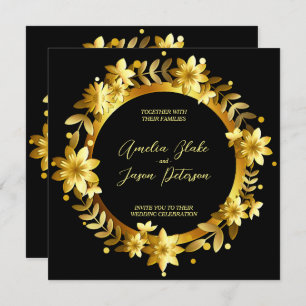 Invitation Luxueux Gold Laurel Feuille Frame Mariage