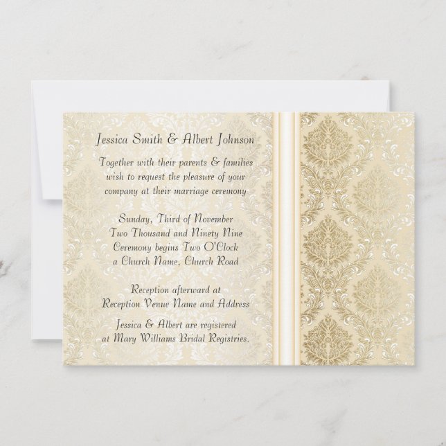 Invitation luxueux Gold Mariage damassé (Devant)
