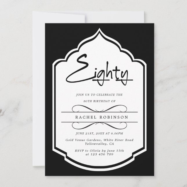 Invitation Luxueux Gold Script 80E fête d'anniversaire (Devant)