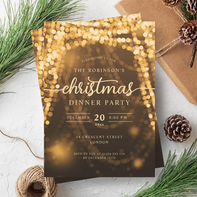 Invitation Luxueux Gold Winter Lights Noël (Luxurious Gold Winter Lights Christmas Party Invitation)