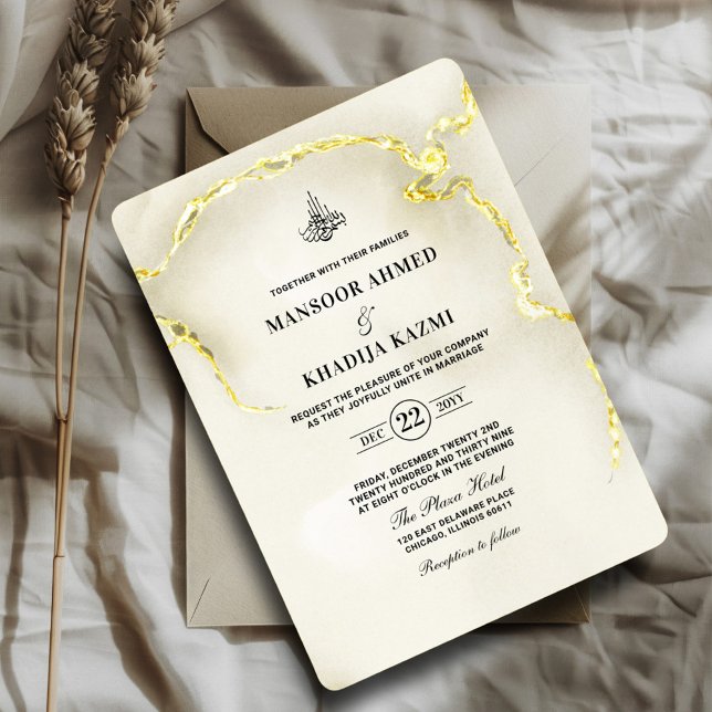 Invitation Luxueux Marble Or Texture Mariage islamique (Créateur téléchargé)