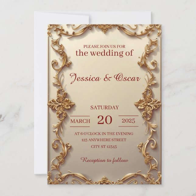 Invitation Luxueux Mariage baroque or (Devant)