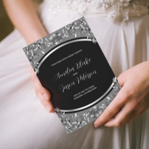 Invitation Luxueux Mariage de feuillage de sculpture d'argent