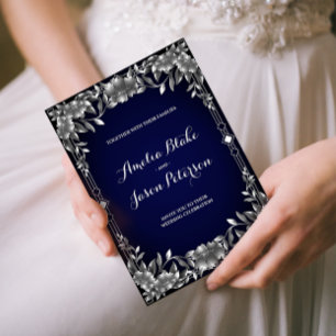 Invitation Luxueux Mariage de feuillage sculpté en argent