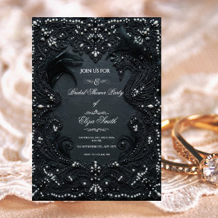 Invitation Luxueux Mariage de Fiançailles en Dentelle Noire V