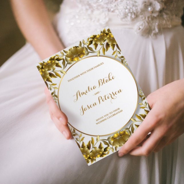 Invitation Luxueux Mariage de Foliage Gravé Or (Créateur téléchargé)