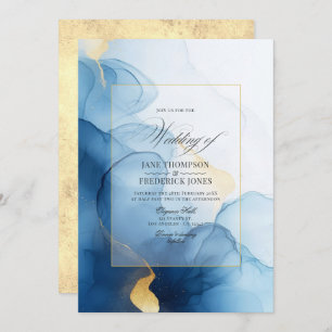 Invitation Luxueux Mariage d'encre bleue et dorée