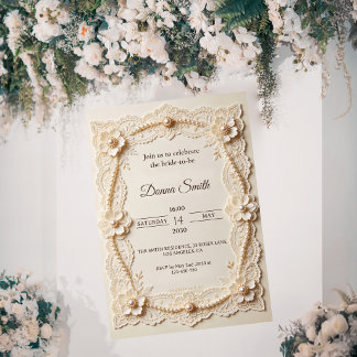 Invitation Luxueux mariage élégant de dentelle de perles pour