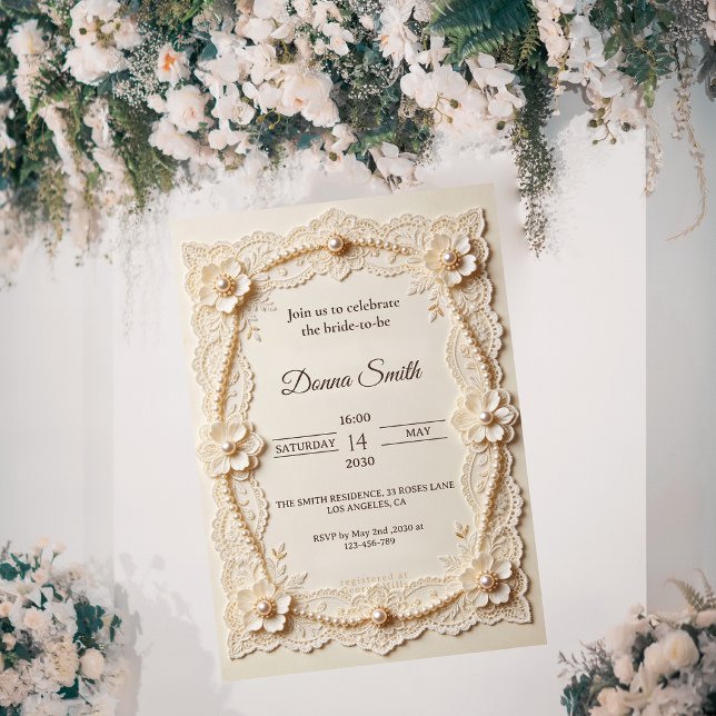 Invitation Luxueux mariage élégant de dentelle de perles pour (Créateur téléchargé)
