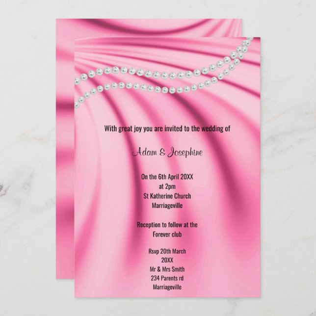 INVITATION LUXUEUX MARIAGE ÉLÉGANT DE PEARL SATIN ROSE (Devant / Derrière)
