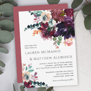 Invitation Luxueux Mariage floral d'aquarelle noire