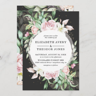 Invitation Luxueux Mariage Floral noir et rose