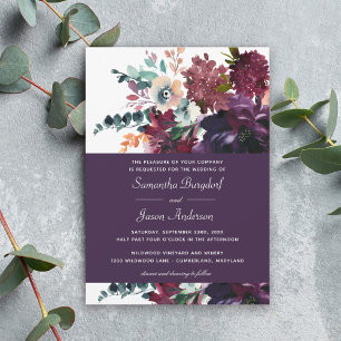 Invitation Luxueux Mariage floral violet aubergine