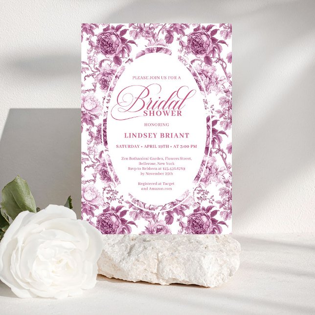 Invitation Luxueux motif de roses fuchsia foncé pour la douch (Luxury Dark Fuchsia Roses Pattern Bridal Shower Invite)