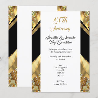 Invitation Luxueux or et noir 50e anniversaire de mariage