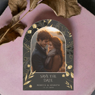 Invitation Luxueux Or Floral Deux Arches Photo Enregistrer La