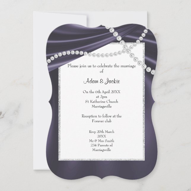 INVITATION LUXUEUX POURPLE SATIN DIAMOND ÉLÉGANT MARIAGE (Devant)