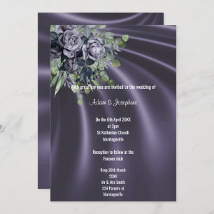 INVITATION LUXUEUX POURPLE SATIN FLORAL ÉLÉGANT MARIAGE