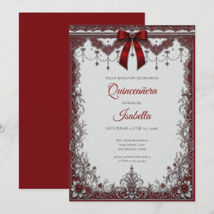 Invitation Luxueux Quinceañera Arc Argent Rouge