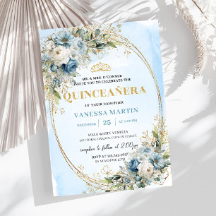 Invitation Luxueux Quinceañera Bleu Poussiéreux et Verdure Do