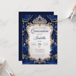 Invitation Luxueux Quinceañera Bleu Royal Argent